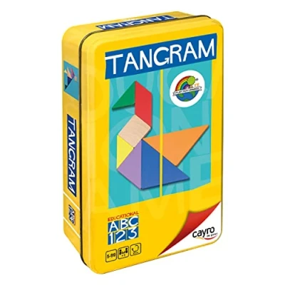 Bild av Cayro Tangram från 7 år färgade trädelar pedagogiskt brädspel perfekt för barn och vuxna tans, 1 metalllåda illustrerad bok utveckling av kognitiva färdigheter intelligens