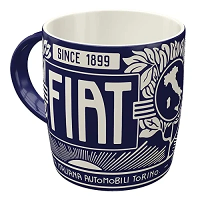Bild av Nostalgic Art Kaffemugg i retrostil, Fiat Since 1899 Logo Blue Presentidé för bilälskare, av keramik, rolig vintagedesign med ordspråk, 330 ml