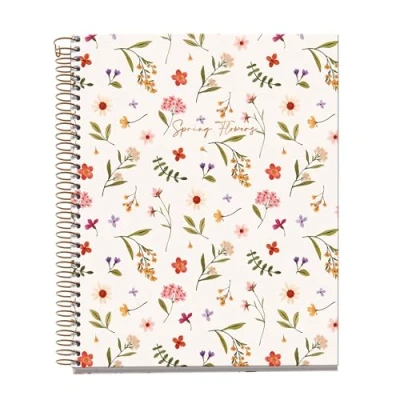 Bild av Miquelrius Anteckningsbok A5 (148 x 210 mm), Horisontella ränder 7 mm, 120 ark 70 g/m², Kartongöverdrag, 4 färgade ränder, Spiral koppar, Spring Flowers Collection, Blommor