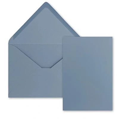 Bild av 100 stycken kort med kuvertset enkelkort Din A514,8 x 21 cm gråblå kuvert C5 15,4 22 våtlimning