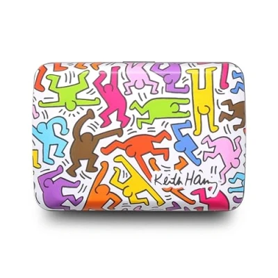 Bild av OGON Aluminiumplånbok Smart Case V2 Metallås och vattentåligt RFID blockeringskorthållare Upp till 10 kort sedlar (Skriv ut Keith Haring Color)