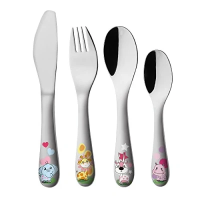 Bild av Exzact Barnmiddagsset/bestickpresentset 6 delar rostfritt stål/procelain keramikset 1 x skål, tallrik, middagskniv, gaffel, tesked, bordssked