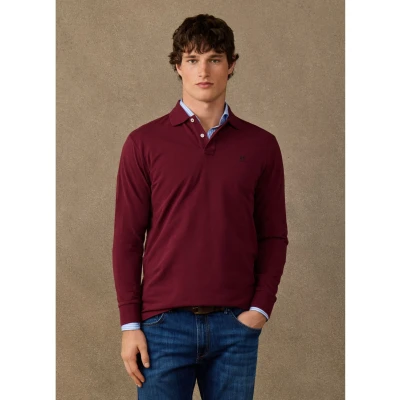 Bild av Hackett London for man. HM5500058 Heritage H Small Logo burgundy long-sleeve polo shirt (XL), Casual, Cotton, Classic, Long sleeve