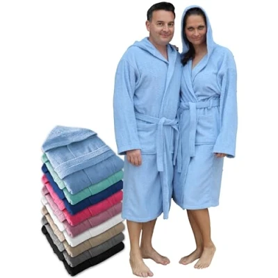 Bild av LEBENGOOD Badrock för män med huva 100 % bomull OEKO TEX, amerikansk frottéhandduk, 450 gsm, ungdomsbadrockar, dusch, pool, badrock, unisex, dam, storlekar S M L XL XXL 3XL, Himmel,