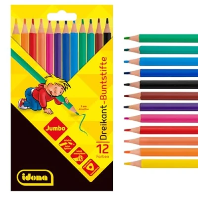 Bild av Idena 20138 Jumbo färgpennor med 5 mm tjockt stift i 12 färger, stycken träfria ergonomisk triangelform, förpackade en kartongfodral