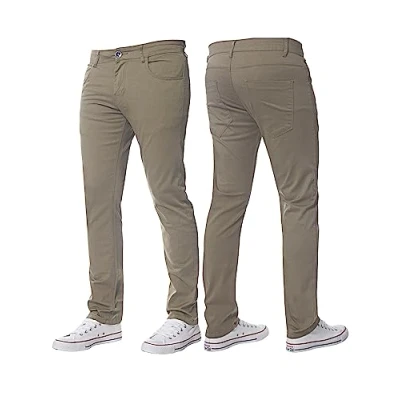 Bild av BRAND KRUZE Herr stretch smal passform chinos byxor casual arbete jeans byxor, BEIgE, 30W x 32L