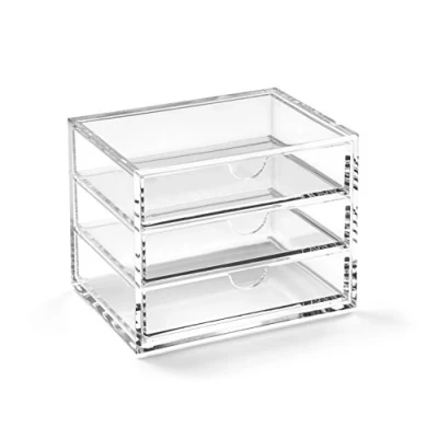 Bild av OSCO Mycket liten klar akryl 3 lådor byrå Stiftförvaring Smycken Pappersklämmor litet kontorsmaterial H 10 x B 12 D9 cm