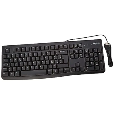 Bild av Logitech K120 trådbundet affärstangentbord för Windows och Linux, USB port, tyst skrivning, robust, stänksäker, tangentbordsstativ, italiensk QWERTY layout svart