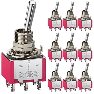 Bild av Clyxgs CLDIY vippbrytare AC 5 A/125 V 2 A/250 6 polerade anslutningar på/av en 3 positioner DPDT vippströmbrytare mini miniatyr bil instrumentbräda, 10 st