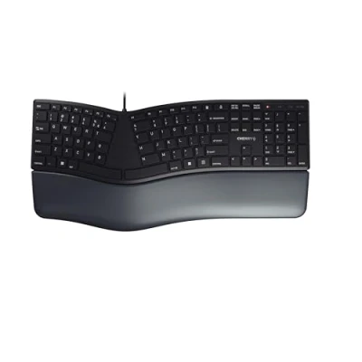 Bild av CHERRY KC 4500 ERGO, ergonomiskt tangentbord, internationell layout (QWERTY), med sladd, vadderat handflatsstöd minnesskum, böjt svart