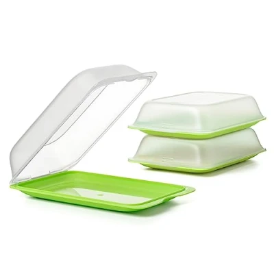Bild av TATAY Uppsättning av 3 behållare för kallt kött med lock MAXI, BPA fri, återanvändbar, stapelbar, diskmaskin och mikrovågsugnssäker, limefärg. Storlekar 17 x 6,2 25,2 cm