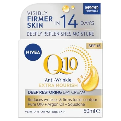 Bild av NIVEA Q10 Anti rynkor 60+ Extra närande dagkräm SPF 15 (50 ml), återfuktande för att minska fina linjer och rynkor, ger hudvård mogen hud