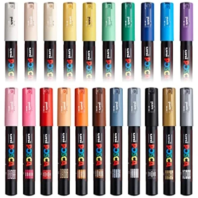 Bild av Uni Posca konstmärkpenna PC 1 m, för tyg/glas/metall, komplett set med 21 färger
