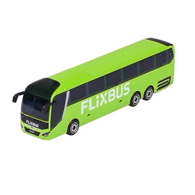 Bild av Majorette MAN Lion&#039;s Coach L Flixbus leksaksbuss med frihjul och fjädring, metallkaross, 13 cm lång, för barn från 3 år, leverans 1 styck