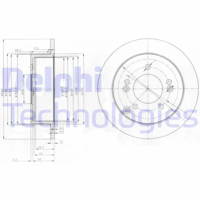 Bild av DELPHI BG3799 Disque de frein 262 10 5 plein huilé non traité sans roulement roue, bague ABS HYUNDAI: Tucson, Sonata V, VII