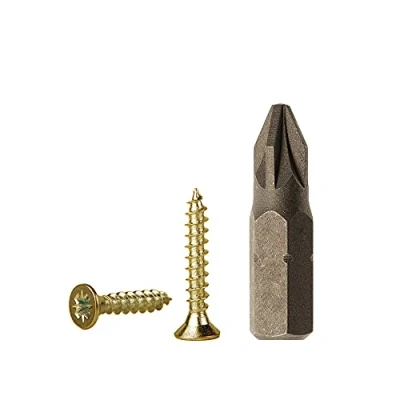 Bild av (Förpackning med 100 st) gult zinkpläterat stål 2,5 x 16 mm träskruvar, spånskivskruvar, universell Pozi Drive skruv, PZ helgängat, Pozidriv försänkt huvud (100, mm)