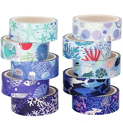 Bild av YUBX Washi Tape självhäftande tejp dekorativt papper maskeringstejp för scrapbooking DIY hantverk (hav)