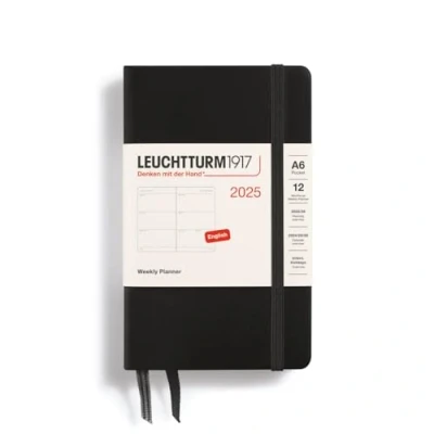 Bild av LEUCHTTURM1917 370776 Veckokalender 2025, ficka A6 inbunden 12 månaders planerare, linjerad svart, engelsk