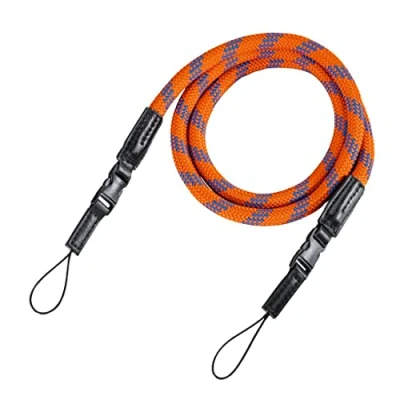 Bild av Hama Kamerarem med snabbkoppling (bärrem flätad, nackrem 120 cm längd, nylon, universell axelrem för spegelreflex, DSLR, kompaktkamera och systemkamera, retro) orange/blå