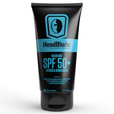 Bild av HeadBlade HeadLube SPF 50 Män Lotion och solskyddsmedel utan fettighet, svettbeständig, formulerad för ansikte, kropp hårbotten vattentät i 80 minuter, 148 ml