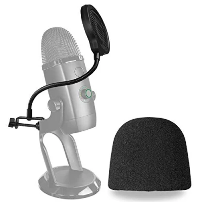 Bild av YOUSHARES Blue Yeti X popfilter med mikrofonskyddsskum 10 cm 3 lager mikrofon vind popskärm mask skydd och mikrofonskum vindruta för USB att förbättra ljudkvaliteten