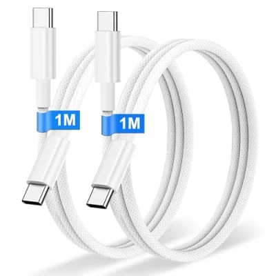 Bild av iPhone 15 16 laddningskabel 2 stycken 1 m, 60 W nylon USB C till kabel, snabbladdningskabel för Apple 16/15/Pro/Pro Max, Samsung S23 S22 S21 MacBook