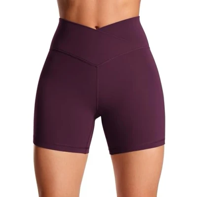 Bild av CRZ YOGA Damskie Butterluxe Crossover Spodenki rowerowe 5 Inches/Criss Cross High Waisted Trening do jogi Buttery Soft Djup lila S