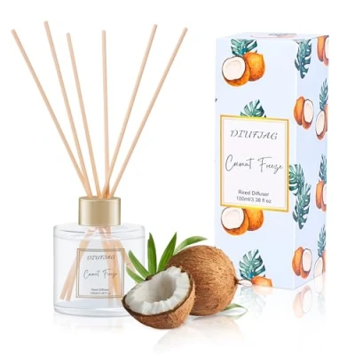 Bild av 100 ml doftspridare med 6 fiberpinnar, kokosnöt vass diffusor set aromaterapi luftfräschare för hem sovrum badrum