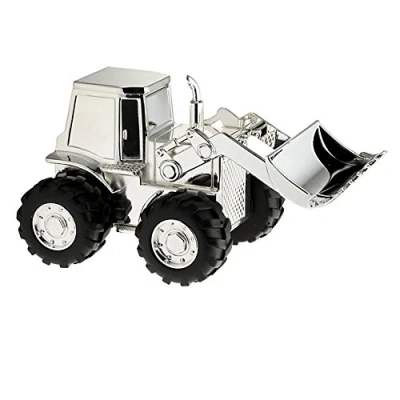 Bild av Dopgåvor. Silverpläterad grävartraktor sparbössa