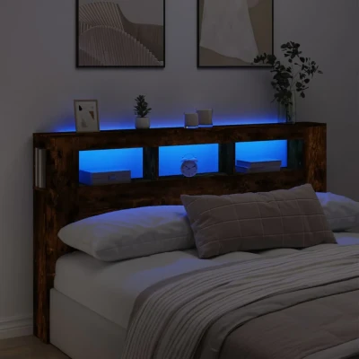 Bild av vidaXL Sänggavel LED rökfärgad ek 180x18,5x103,5 cm konstruerat trä