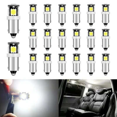Bild av DEFVNSY paket med 20 vit BA9S T11 T4W 64111 miniatyrbajonett enkel kontakt bas LED lampor 5SMD 5050 för sidomarkörlampor RV och båtnavigeringslampa kupol ljus karta registreringsskylt lampa