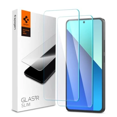 Bild av Spigen Glas.tR Slim Skärmskydd kompatibel med Xiaomi Redmi Note 13 (inte för 5G), 2 Stycken, Kristallklart, Responsiv Touch, Case friendly, 9H härdat Glas