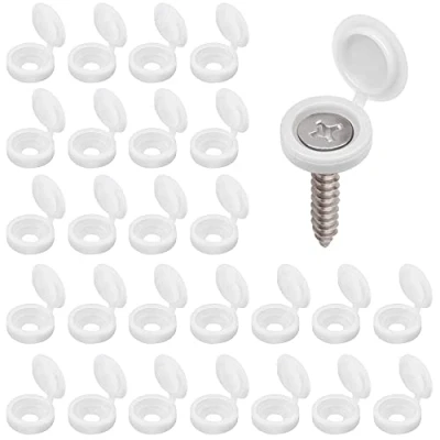 Bild av KUYI 200 stycken skruvskydd, fällskruvar, täckkåpor gångjärn, skruvlock för möbler, dekorationslock skyddad mot damm, vatten, regn, 14 mm x 5