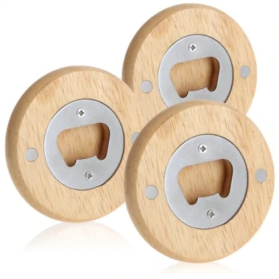 Bild av COM FOUR® 3x flasköppnare av Rostfritt stål med ett praktiskt handtag i naturträ enkel design (03 stycken trä. stål. runt om)