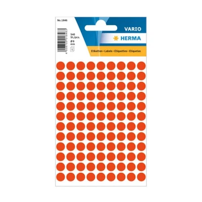 Bild av HERMA 1846 multifunktionsetiketter/runda färgade prickar (Ø 8 mm, 5 ark, papper, matt) självhäftande, permanenta märkningspunkter för handskriven märkning, 540 klistermärken, ljusröd