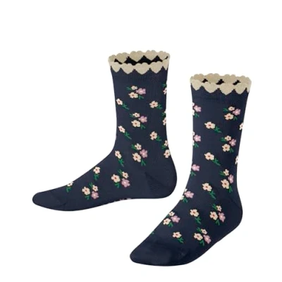 Bild av Falke, unisex, barn, Ditsy Flowers strumpor, andas, hållbar bomull, förstärkt hållbar, hudvänlig, halkfri med blommor, 1 par, Blå (Space Blue 6116) ny miljövänlig, 35 38