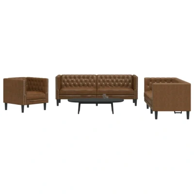 Bild av Soffgrupp chesterfield 3 delar brun konstmocka