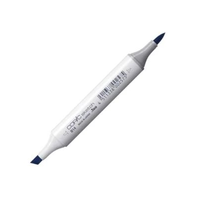 Bild av COPIC sketch märkpenna typ B 14, ljusblå penselmarkör, med en superpenselspets och medelbrun spets