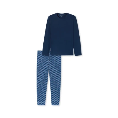 Bild av Schiesser Pyjamasset för män, långa nattkläder, set med pyjamasset, Mörkblå_180249, 52