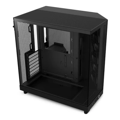 Bild av NZXT H6 Flow CC H61FB 01 Compact Dual Chamber Mid Tower Airflow Case Panoramic Glass Panels High Performance Includes 3 x 120mm Fans Cable Management Black
