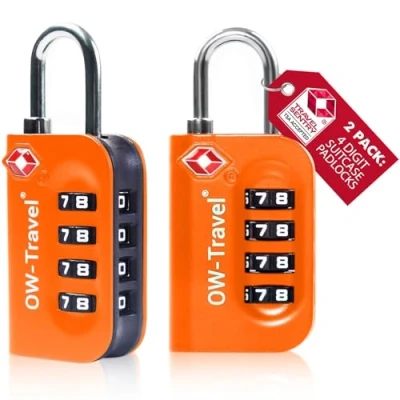 Bild av OW Travel TSA Godkänd Kombinationslås (Orange 2 pack) 4 siffrig kod Lås Säkerhet Ryggsäck Hänglås Resväska, lås, resväska Gymskåp,
