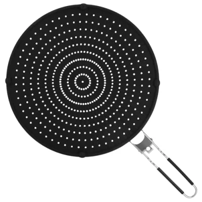 Bild av Royouzi Silikonstänkskydd, fettstänkskydd för stekpannor, stänkskydd med fällbart handtag, stekpannor 32 cm skyddar mot oljestänk, universellt stänkskydd, svart