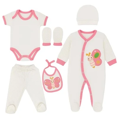Bild av Nyfödd baby presentset 100 % naturlig bomull första utrustning unisex kläder babyutrustning för spädbarn 04 månader, ROSA, 56 cm