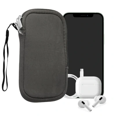 Bild av kwmobile Telefonväska i neopren, storlek S 11,4 cm (4,5 tum) universell mobiltelefonväska med dragkedja, handledsrem grå (Stone Dust)