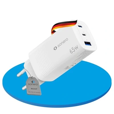 Bild av sonero USB laddare, 2 x 65 watt C port, 1 27 A GAN snabbladdare, strömförsörjning, mobilladdare, vit