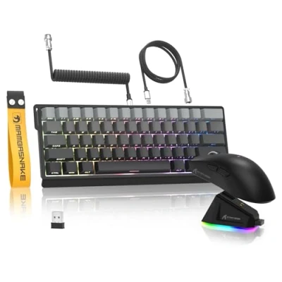 Bild av MAMBASNAKE x Attack Shark X60HE Rapid Trigger Trådlöst Tangentbord &amp; X11 Spelmus med 8K Lindad Kabel, 0,01 mm RT Magnetomkopplare RGB QWERTY Tangentbord, 22K DPI PixArt PAW3311 Sensormöss Grå
