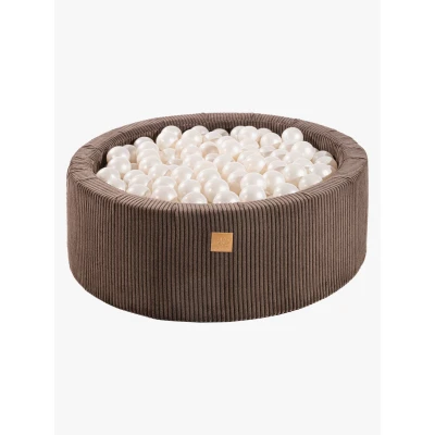 Bild av Piscine à Balles Ronde MeowBaby® 90x30cm avec 200 Balles, Velours Côtelé, Marron