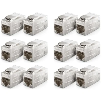Bild av deleyCON 12 Stycke CAT 7 Koppling Keystone Metall 2x RJ45 uttag Kontakt för Patchkabel 600 MHz 10 Gbps LAN DSL Ethernet och Användbar som Silver