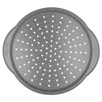 Bild av Salter BW12809EU7 marmorsten 37 cm pizzabricka non stick ugnsark med handtag, perforerad bas för jämn matlagning, ugnssäker upp till 220c, kolstål ugn, lätt att rengöra, PFOA fritt chipbricka
