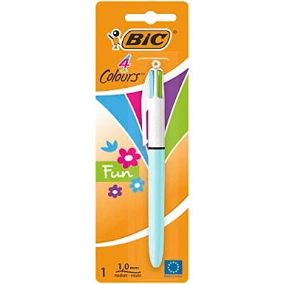 Bild av BIC 4 färger roliga infällbara kulspetspennor blandade mode kroppsfärger och medium punkt (1,0 mm), enkel enhet
